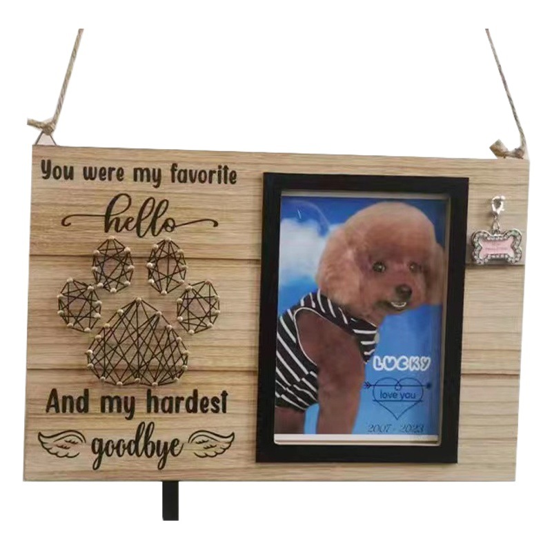 En stock de madera para mascotas marco de fotos Mesa creativa mascota perro colgante Marco de Fotos Perro pies sinuoso conmemorativo