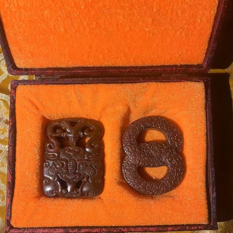 直播供货仿古做旧工艺品岫玉做旧 古风配饰 福字吉祥套盒玉牌批发|undefined