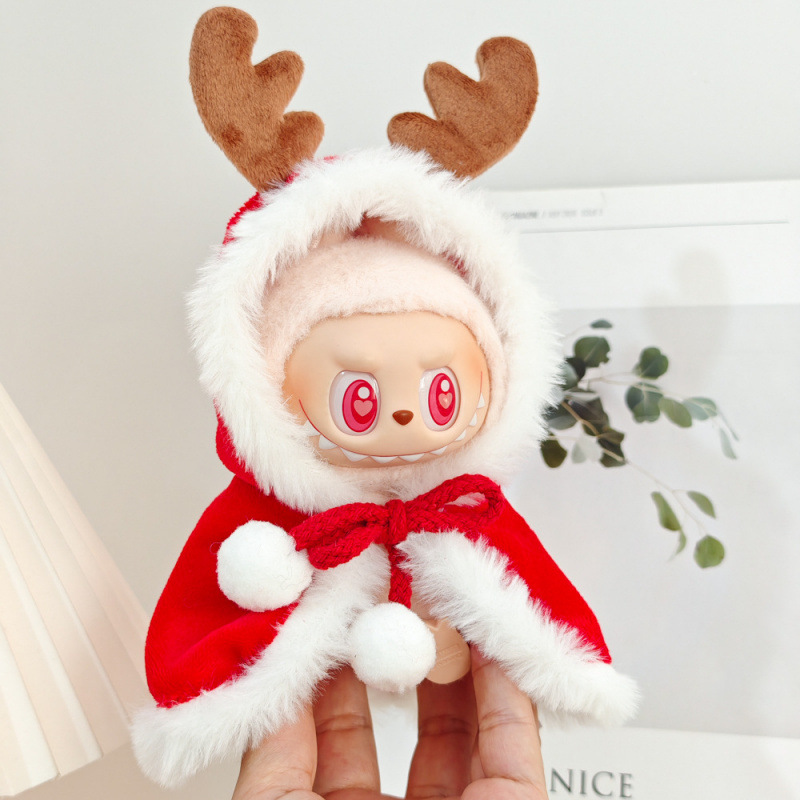 第一世代と第二世代のブラインドボックスラブブペンダントクリスマスマントベビー服ラブブビスケットマンセータークリスマス帽子|undefined