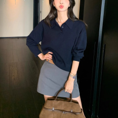 pusunede 慵懒基因 polo领套头毛衣女春秋宽松慵懒长袖针织衫上衣