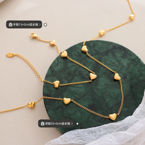 Korean style sweet style personality versatile heart necklace female niche design love bracelet titanium steel gold-plated jewelry set