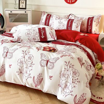 sheet Four piece suit marry gules Marriage room thickening Brushed Quilt cover Three Double Bed cover The bed Supplies