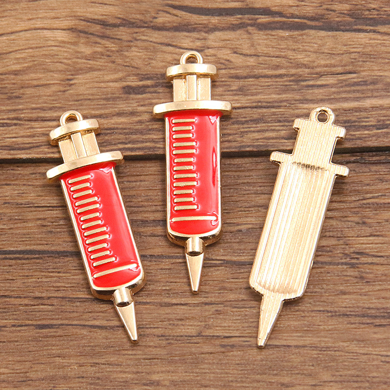 6 encanto médico DIY aleación accesorios de la joyería 2 color base gota aceite estetoscopio jeringa amor colgante