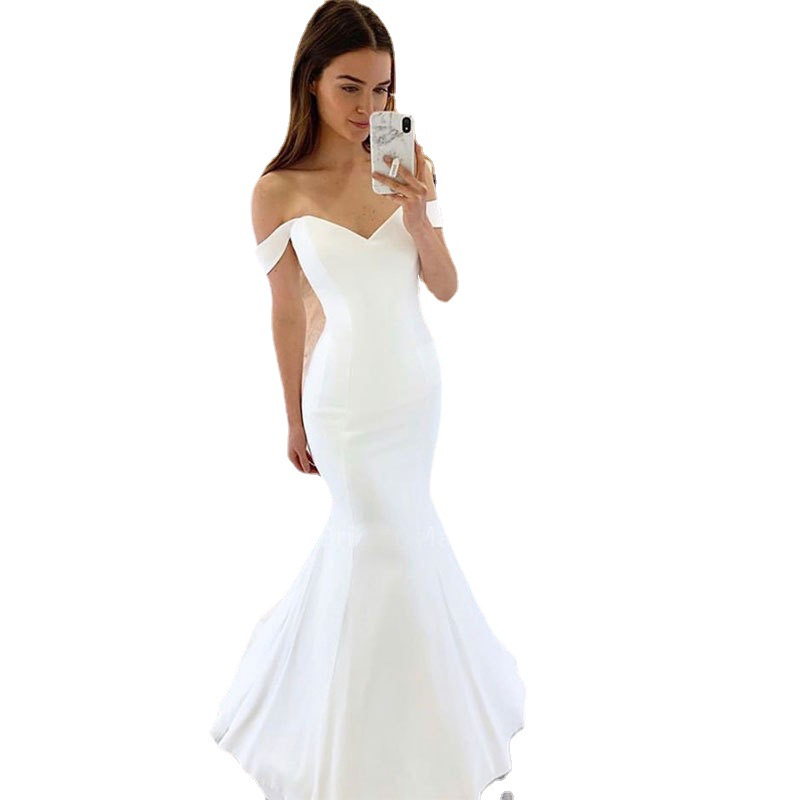 Comercio exterior de Europa y América Amazon AliExpress deseo nuevo simple elegante vestido de novia de satén suave con cuello en V sexy fishtail