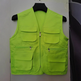 Multi-Pocket V-Neck Workwear Vest Volunteer Vest with Printed Text Travel Photography Advertising Workwear with Logo