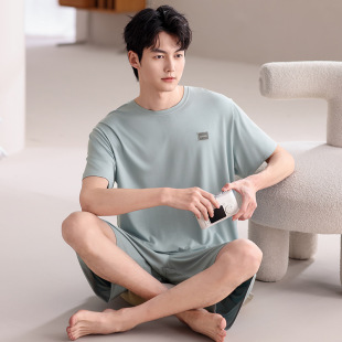 Modal Summer New Men's Pajamas Round Neck Short-sleeved Casual Simple Outwear plus size Home Clothes Two-piece Set