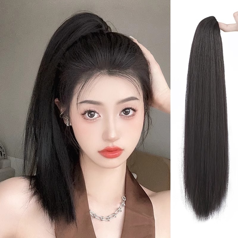 Αλογοουρά Connie Synthetic Hair με ίσια μακριά μαλλιά για γυναίκες, κομψή ψηλή αλογοουρά, κοντά μισά ψηλά μαλλιά, φυσικά ψεύτικα μαλλιά καταρράκτη