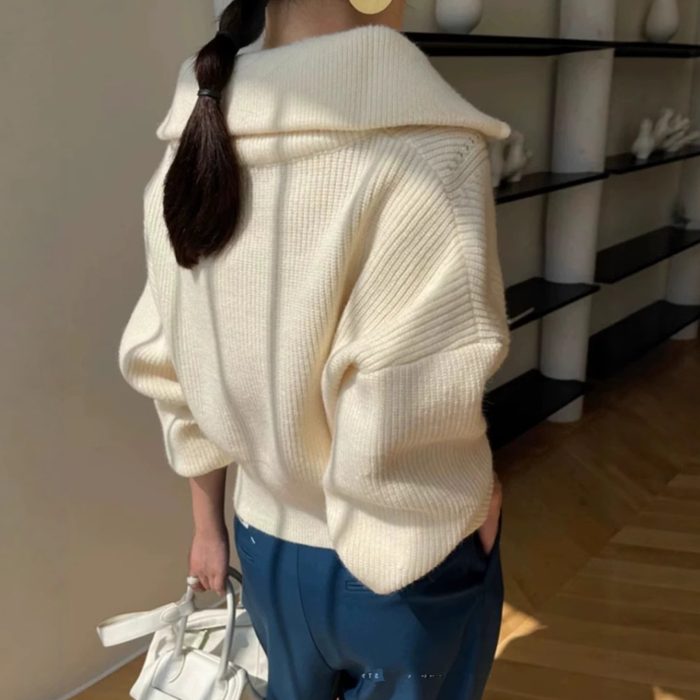韩系慵懒风拉链针织开衫女2025年秋冬休闲宽松软糯毛衣外套上衣女