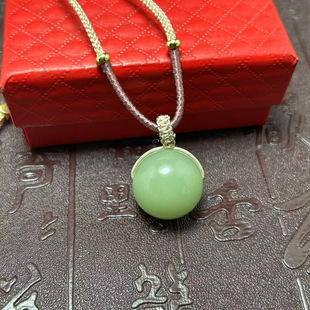 Wholesale Imitation Hetian Jade Fortune Bead Pendant Necklace with Blue Round Jade Beads
