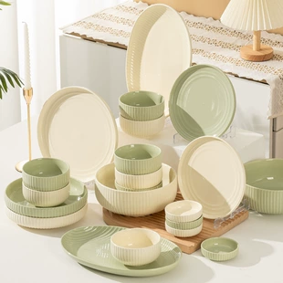 Ceramic Tableware Set, Cream Light-Luxury Design, Assorted Plates, Bowls and Spoons