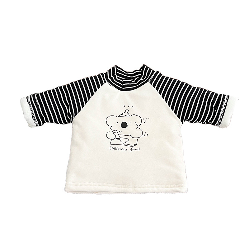 Niños con camisa de base de lana versátil otoño y invierno nuevo estilo bebé hombre y mujer rayas de color contrastante grueso chaqueta cálida