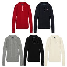 跨境秋冬新款RL拉夫小马刺绣麻花POLO翻领针织毛衣时尚休闲女款