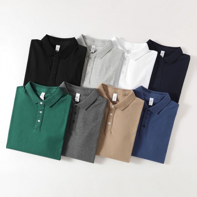 ビジネス男性poloシャツ日系重ポンド純綿襟tシャツポールシャツゆるい純色女性作業服250g|undefined