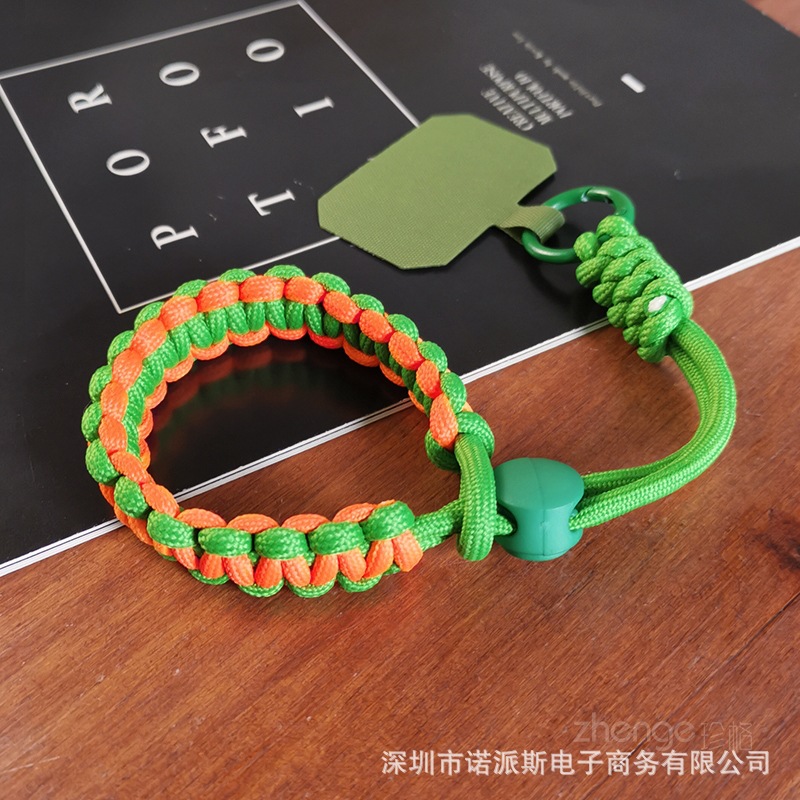 짧은 [주황색 녹색] 조절 가능한 땋은 끈 + 녹색 클립