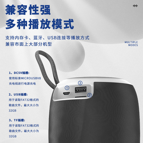 Fabric Bluetooth Speaker Mini Portable Compact Outdoor Speaker with Atmosphere Light Small Subwoofer Speaker