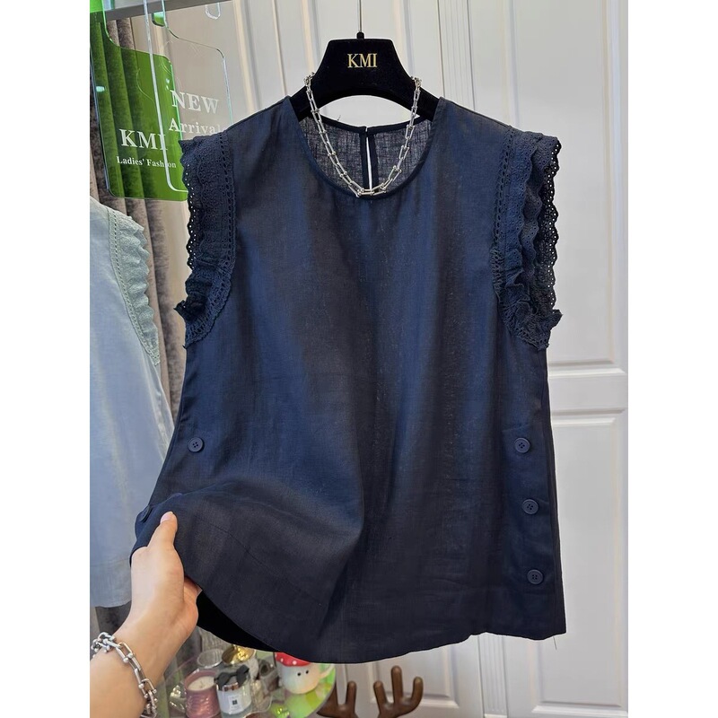 【Plus Size】Summer Design-Inspired Patchwork Lace Sleeveless T-Shirt for Women, Loose and Versatile Casual Top
