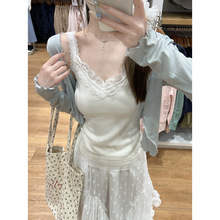 严选2025夏季韩版纯欲v领蕾丝边温柔百搭修身内搭吊带背心女上衣