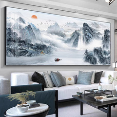 聚宝盆画国画办公室字画中式装饰风景山水客厅挂画沙发背景墙壁画