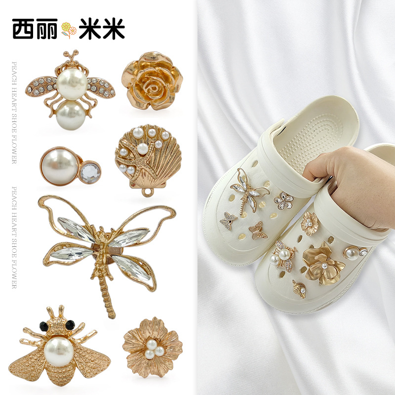 Serie de oro metálico DIY agujero zapatos hebilla mezcla accesorios de joyas de cadena de bolas