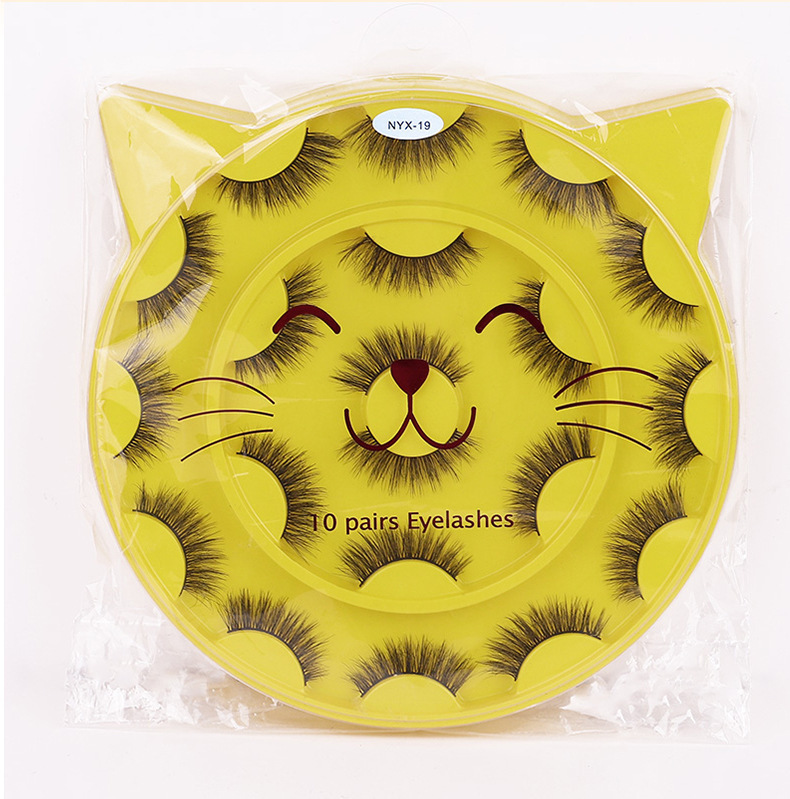 Cross-border new hanging style cute cat false eyelash one-piece ten-pair set, European and American 3D thick chemical fiber eyelash manufacturer undefined