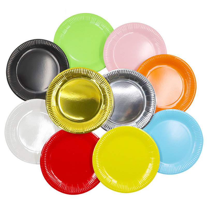 Hot-selling solid color disposable paper plates for home use, parties, picnics, birthday cakes, and tableware; available in assorted colors for wholesale Hot-selling solid color disposable paper plates for home use, parties, picnics, birthday cakes, and tableware; available in assorted colors for wholesale