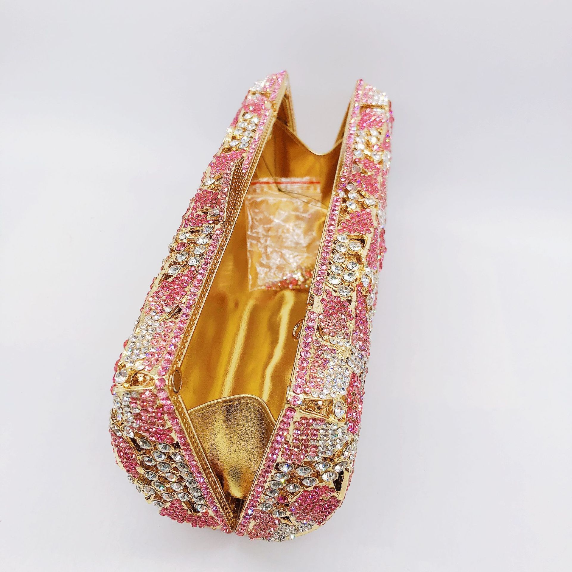 Stone Clutch Handmade Diamond Bag for Dinner Bag Metal Caja Dura Hollow Cherry Flower Full Diamond Hand Bag