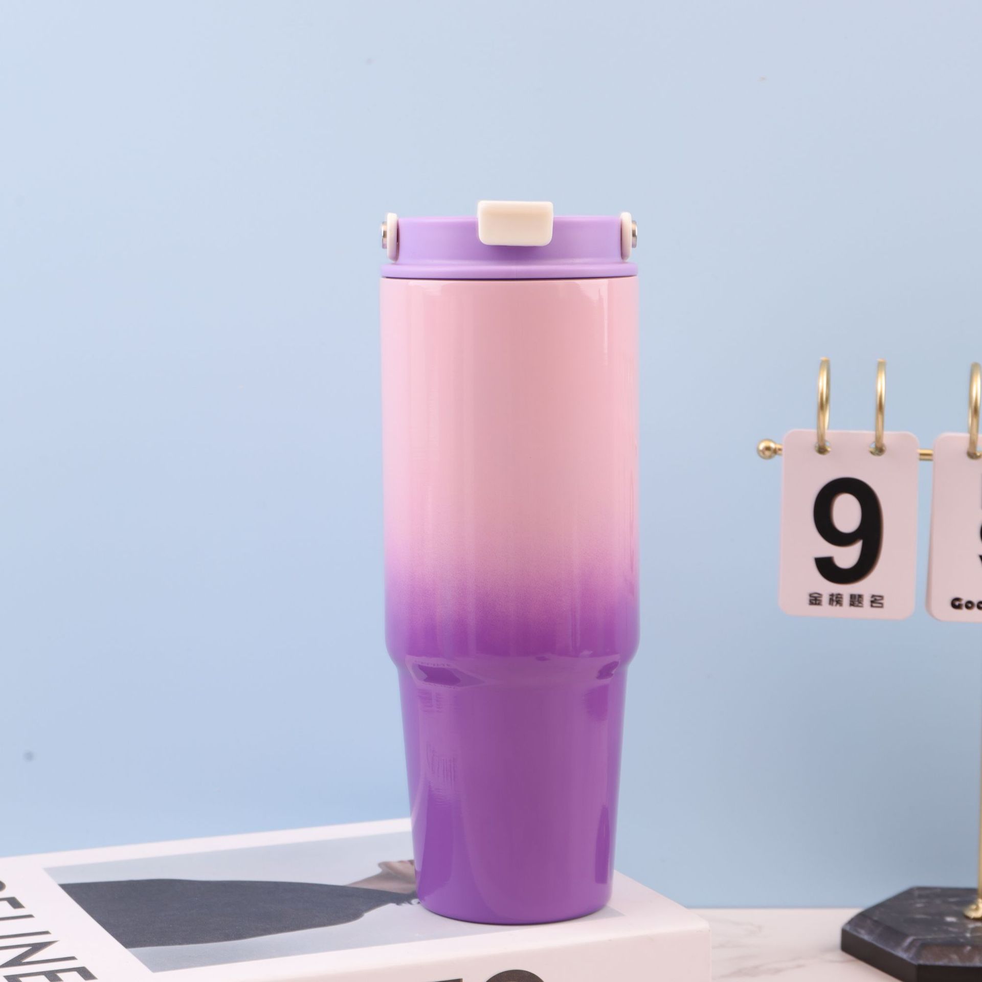 Taza termo portátil de acero inoxidable con color degradado transfronterizo caliente de 30oz, taza de agua para automóvil con pajita portátil al aire libre de gran capacidad