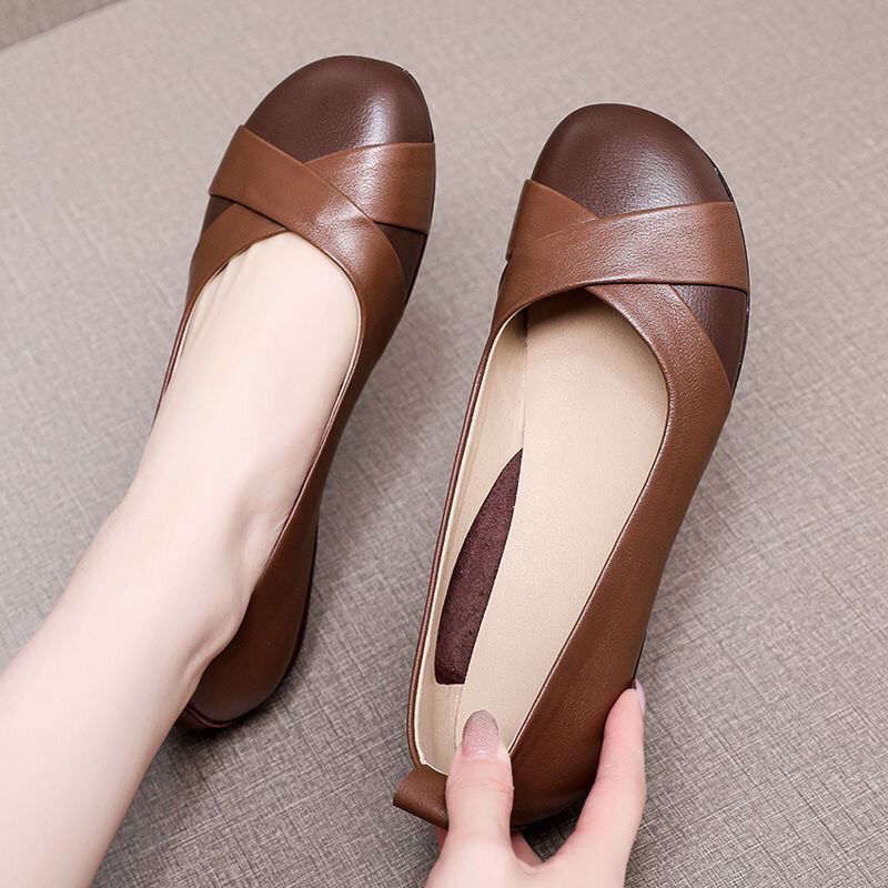 【店铺热销】2024春秋真皮豆豆鞋复古女单鞋牛筋软底舒适浅口妈妈