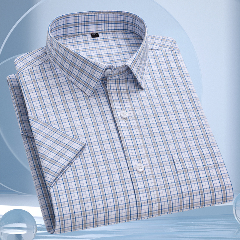 High-end Big Brand Summer Short-sleeved Shirt Business Casual All-match Middle-aged Men's Fashionable Pure Cotton Non-ironing Plaid Shirt High-end Big Brand Summer Short-sleeved Shirt Business Casual All-match Middle-aged Men's Fashionable Pure Cotton Non-ironing Plaid Shirt