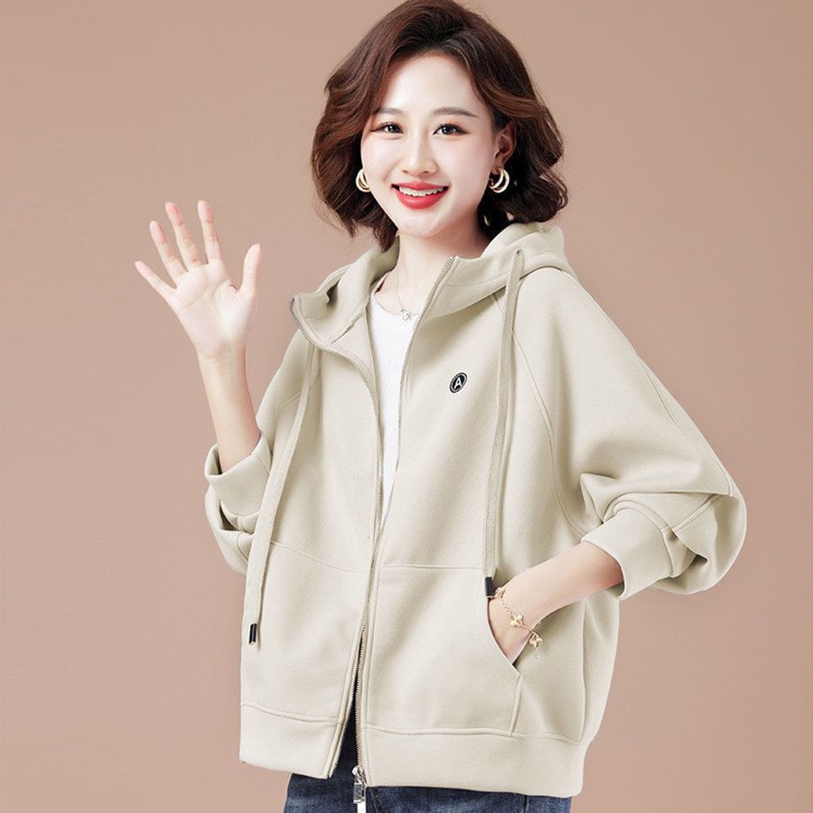 후드 코트 스웨터 여성의 봄과 가을 얇은 2024 새로운 플러스 사이즈 여성 느슨한 캐주얼 패션 카디건 탑 옷