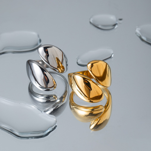 European and American INS Internet celebrity same style 18k gold stainless steel glossy asymmetric open ring personalized ring jewelry wholesale