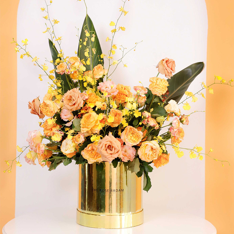 圆形抱抱桶大号鲜花包装盒 情人节镜面亮银花盒 永生花玫瑰插花盒