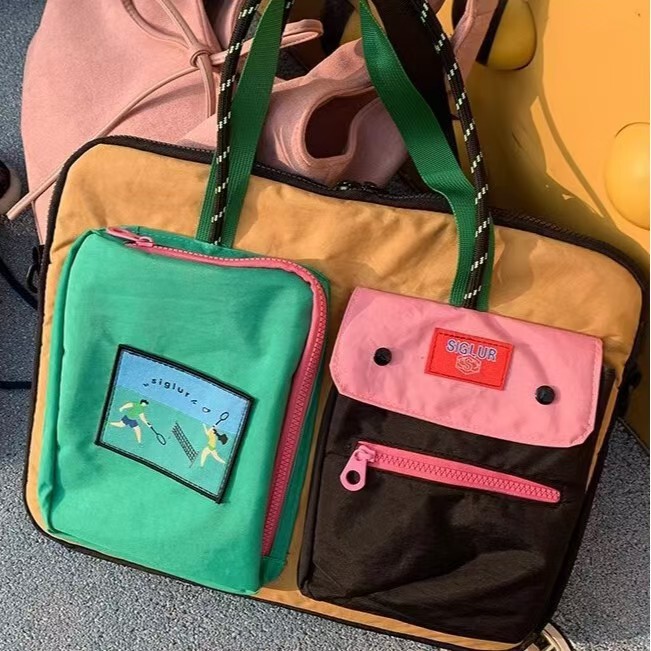 Japanese-Style Dopamine Color-Block Crossbody Bag, Large Capacity 16-Inch Dual-Use Laptop Bag, Commuter Portable Shoulder Tablet Bag