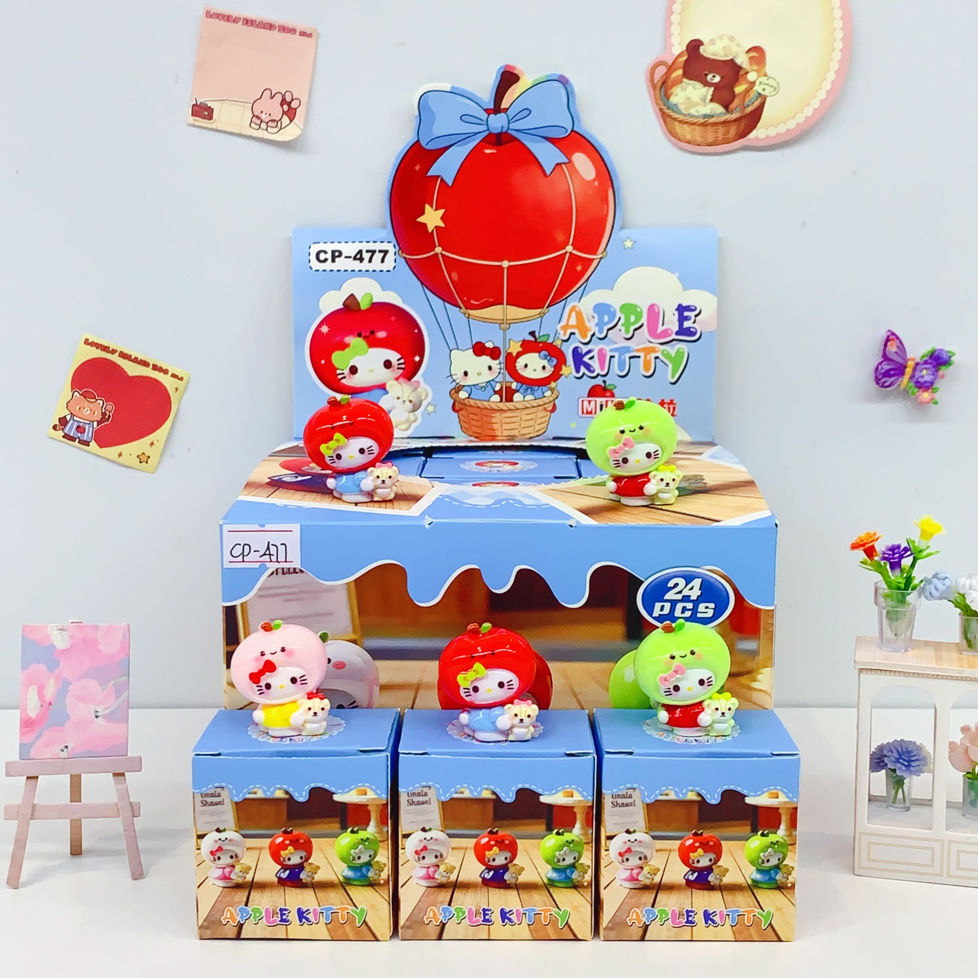 New cute and exquisite little adorable apple kitty cat cartoon figurine desktop decoration blind box ornament