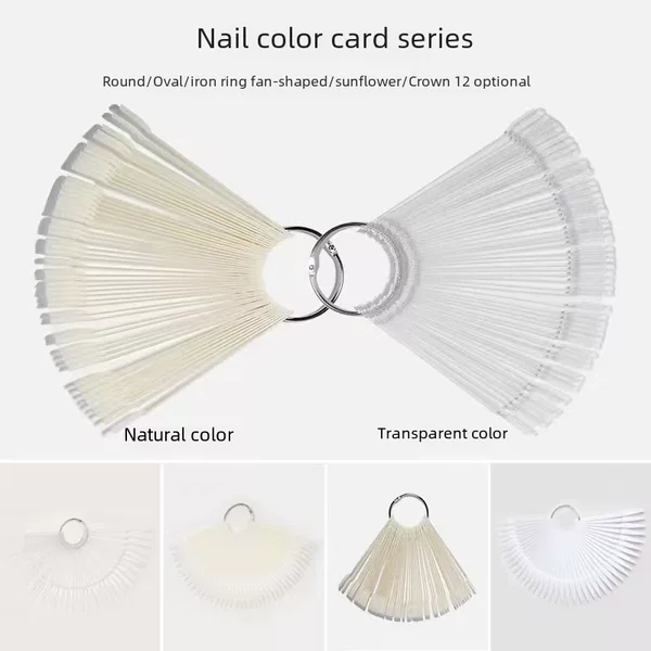 Nail art display plate nail piece fake nail short oval 50 pieces with iron ring fan color card nail polish color card tool