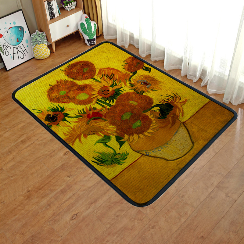 Van Gogh Oil Painting Strip Floor Mat Starry Moon Night Carpet Door Mat Entrance Door Entrance Bedroom Bedside Kitchen Non-Slip Mat