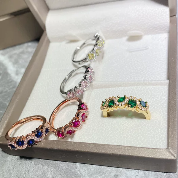 Versa New Fashion Group Set Green Pointed Crystal Open Ring Women's Imitation Red Tourmaline Color Treasure Loose Powder Ring