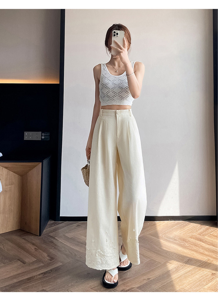 Quần culottes nữ ống rộng eo cao chất liệu ren đính cườm — Màu ảnh chi tiết 44