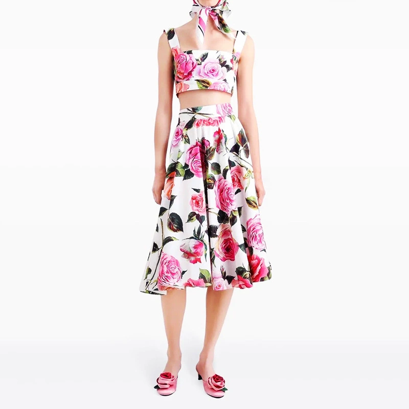 Элитный костюм с принтом 2025 года, новый европейско-американский стиль, элегантный комплект из двух предметов: длинная юбка на бретелях и топ, для подиума знаменитостей.