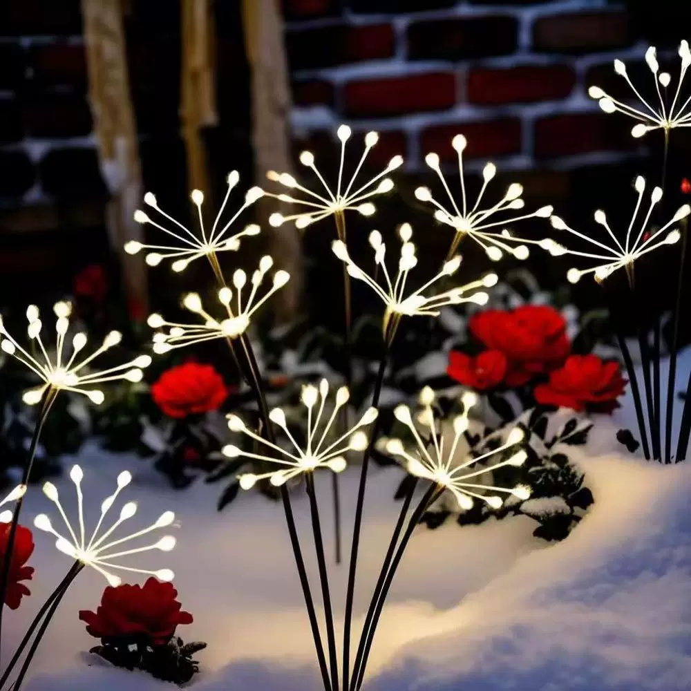 LED太阳能小烟花灯户外庭院草坪圣诞装饰灯地插花瓣灯彩萤火虫灯