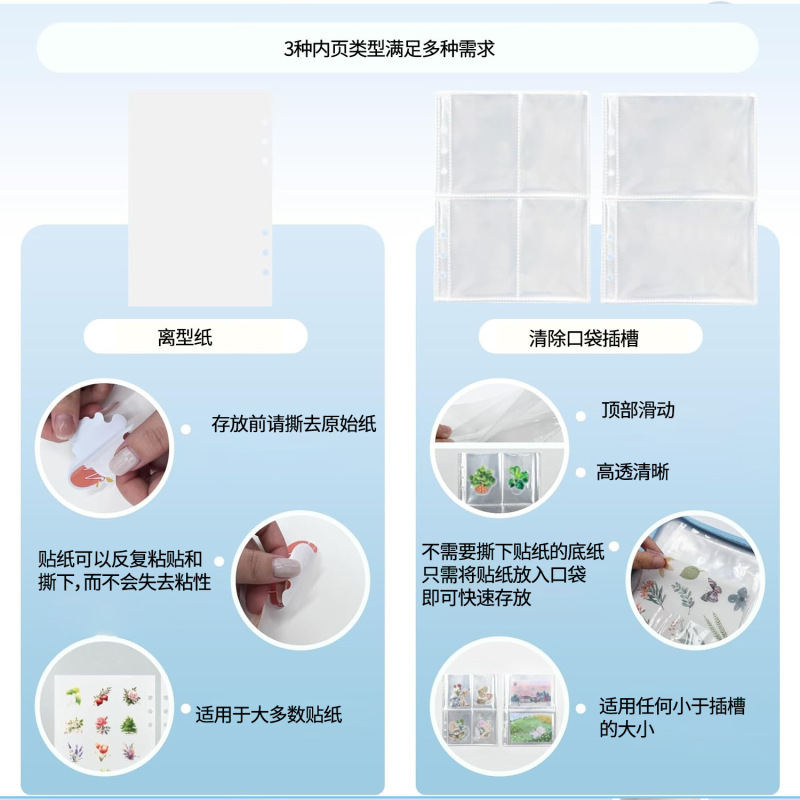 A5透明收藏书拉链相册拉链袋适合释放纸和口袋页贴纸收纳活页夹|undefined