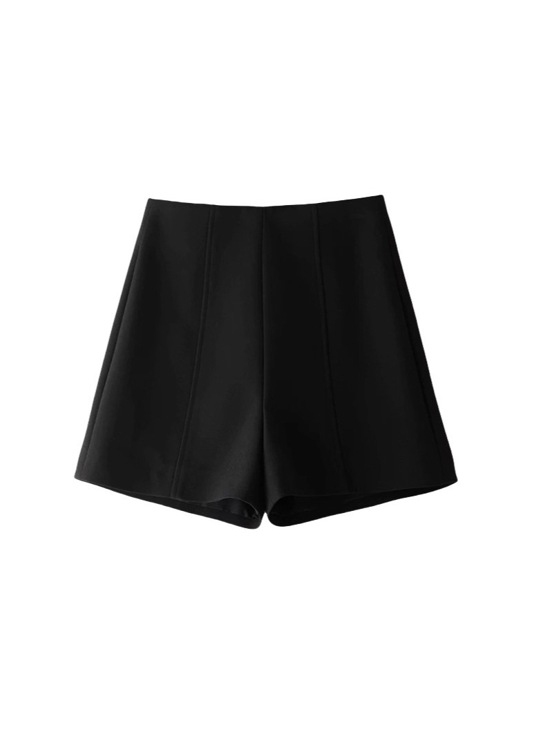 Quần short âu phục nữ cạp cao ống đứng dáng chữ A tối giản — Màu đen