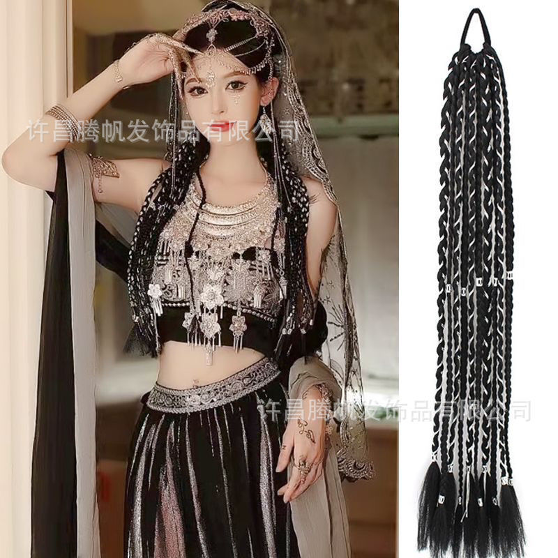 Ancient Style Dreadlock Wig for Women, Ponytail, Long Braid, Artificial Hair, Sweet and Cool Girl, Internet Celebrity, Sexy, Silver Line Braid Ancient Style Dreadlock Wig for Women, Ponytail, Long Braid, Artificial Hair, Sweet and Cool Girl, Internet Celebrity, Sexy, Silver Line Braid