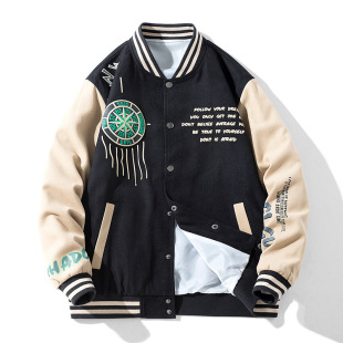Men's Spring and Autumn Baseball Uniforms Korean Style Trendy Brand Printed Cardigan Baseball Shirt Buttoned Stand Collar Jacket Men's Factory Direct Sales