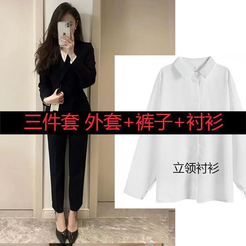 灰色西装套装女2025年春秋新款上衣工作服正装黑色西服外套两件套|undefined