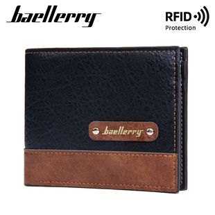 New Men's Wallet Short baellerry Cross-border Business Stitching Horizontal Zipper Wallet Thin Card Bag for Men