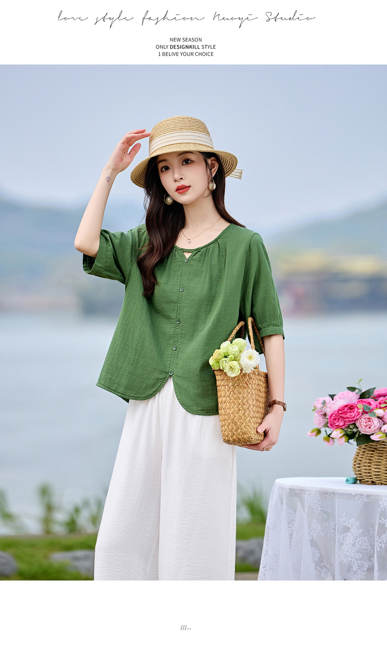 Bộ sơ mi phối quần ống đứng hai mảnh phong cách tân cổ điển MM6615 — màu sắc, xanh lá cây chi tiết 17