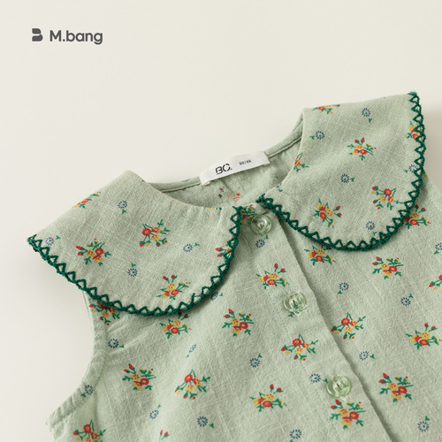 INSbobo girls casual all-over printed small floral green suit 2024 summer children's suit DXT7237