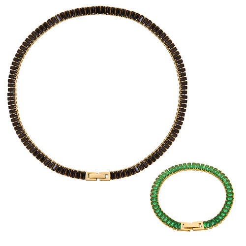European and American-style solid-color vintage jewelry set featuring sparkling cubic zirconia accents—elegant necklace and bracelet combo, available directly from the manufacturer with dropshipping options.