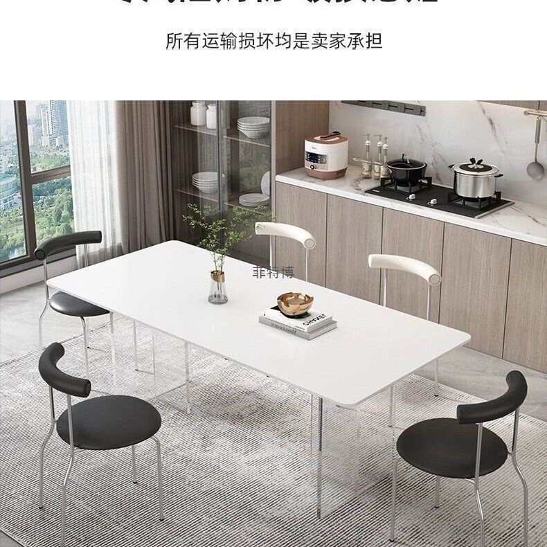 亚克力悬浮纯白岩板餐桌椅组合家用小户型现代简约长方形吃饭桌|undefined